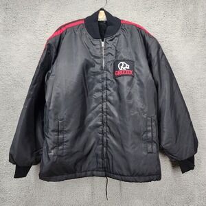 Vintage Grizzly Satin Bomber Jacket Sherpa Lined USA Black Red XL Workwear